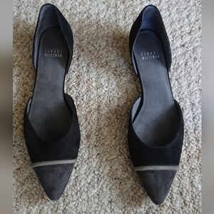 Stuart Weitzman Black & Gray suede Pointed Cap Toe D'Orsay Flats size 7.5 N / 7